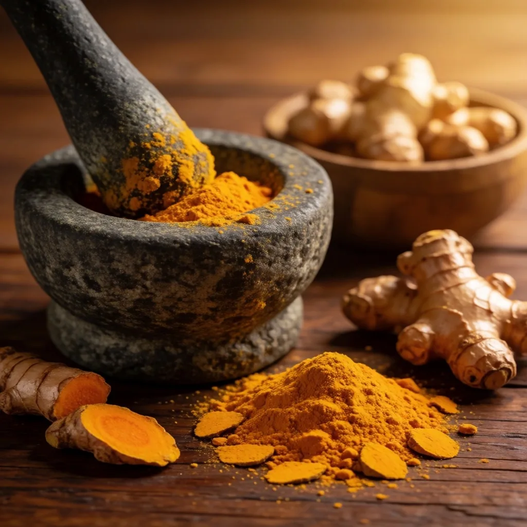 Traditional Jamu herbal preparation with turmeric and ginger